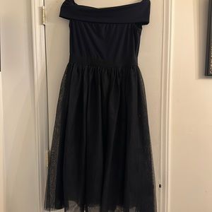Navy off the shoulder dress with tulle bottom